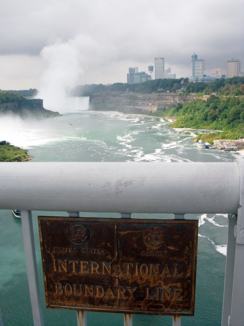On the bridge, between the US and Canada!