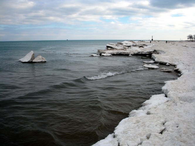 The frozen Chicago lakefront in January